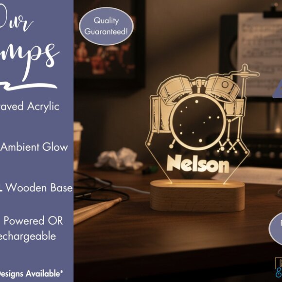 Drum Set Custom Name Light | Personalized LED Decor | Baby & Toddler Gift - Picture 3 of 8